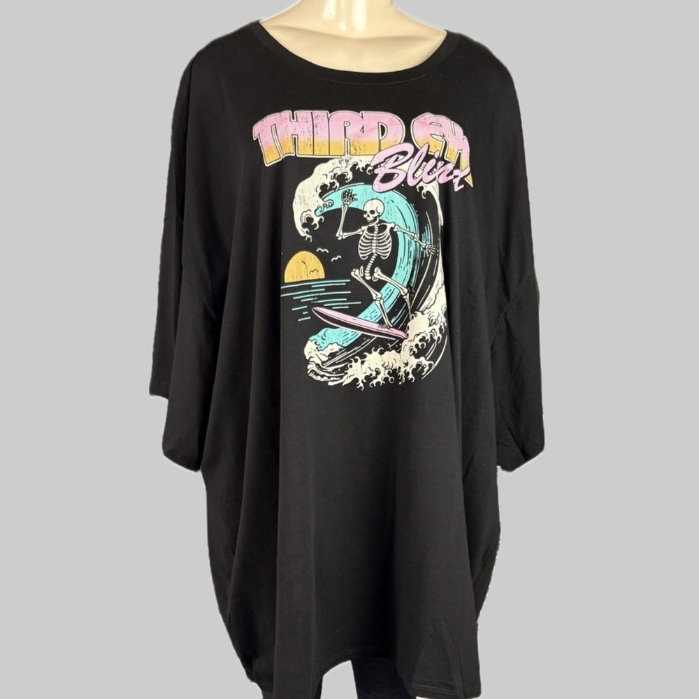 Third Eye Blind 5X Retro Band Grunge Deep Black Skeleton Surfing Graphic T-Shirt